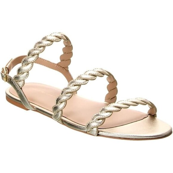 Stuart Weitzman Women's Platino Gold Twistie Leather Slingback Sandals 8.5 EU 39 - Picture 1 of 7